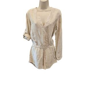 Cloth and Stone Anthropologie pocket Romper XS Neutral Snake Print Linen tencel
